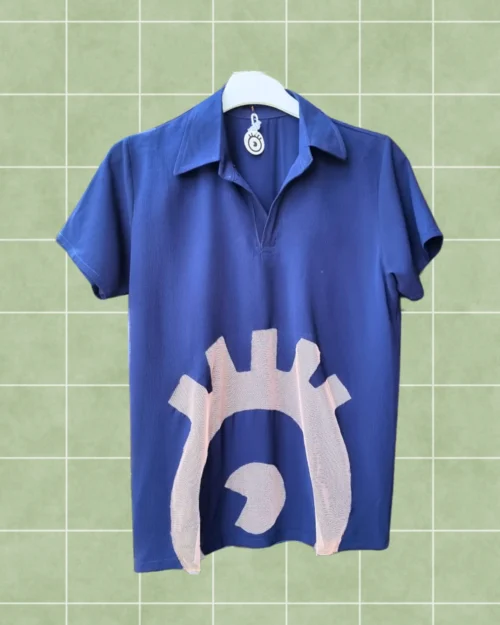 Blusa polo gasa ojo mesh azul