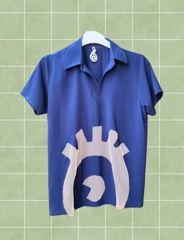 Blusa polo gasa ojo mesh azul