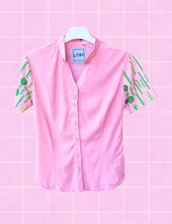 Camisa mangas cactus mujer rosado
