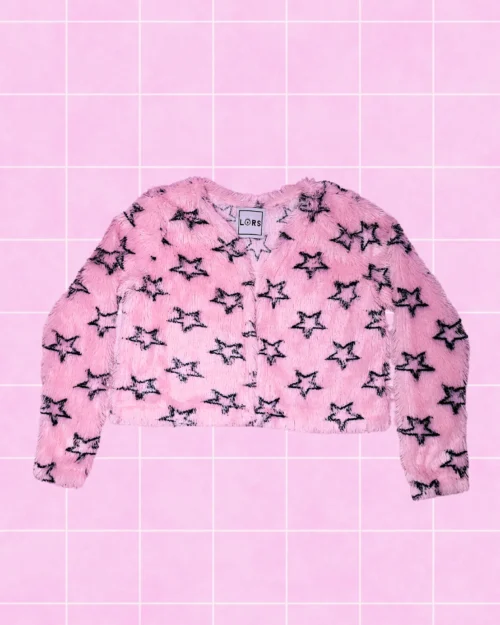 Chompa de peluche rosa con estrellas